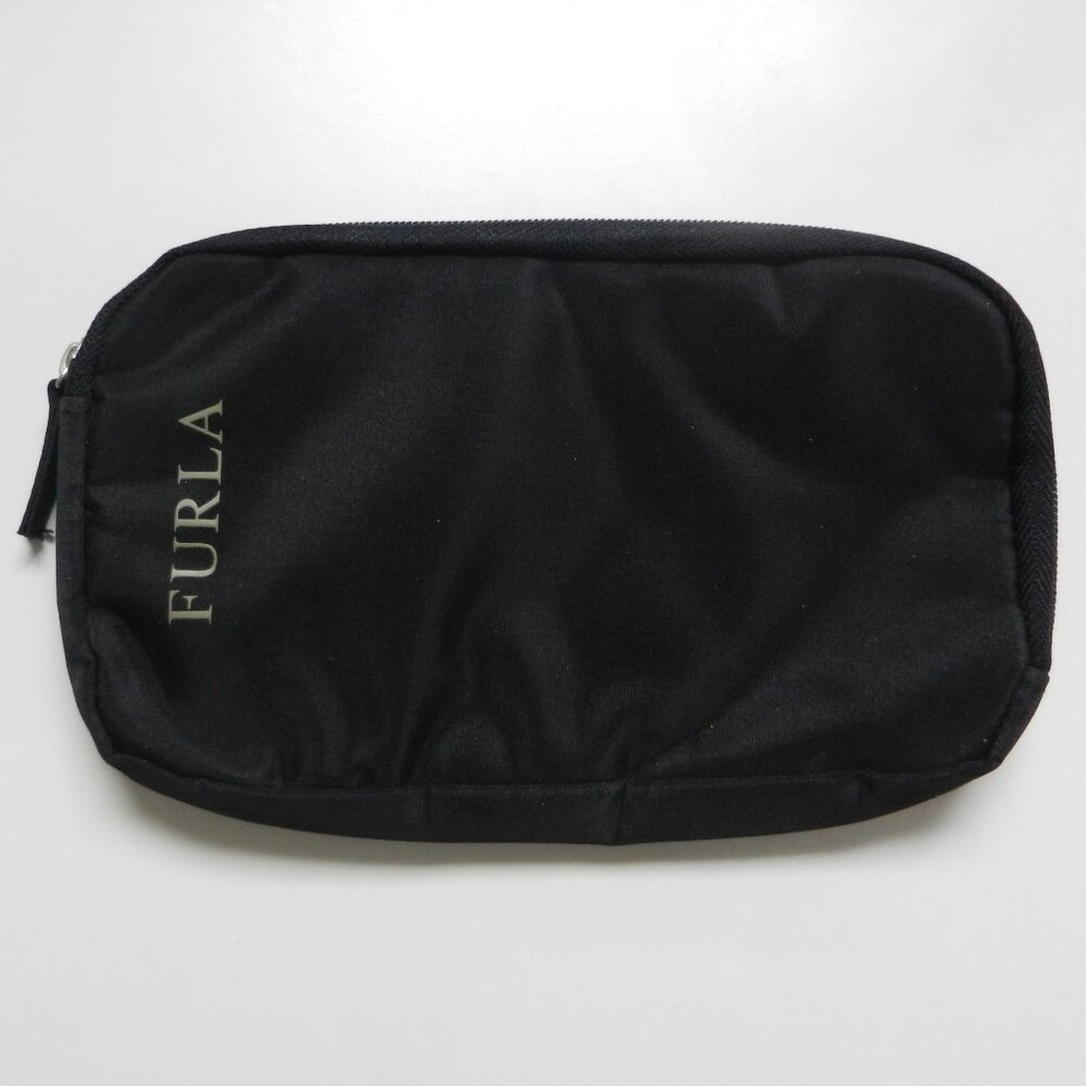 Furla Black Nylon Cosmetic Travel Storage Pouch Case Bag Clutch